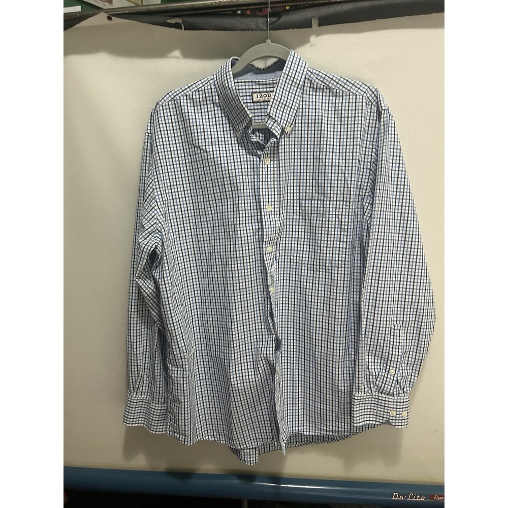 IZOD Men's Shirt Size Large Plaid Blue Button Down Long Sleeve